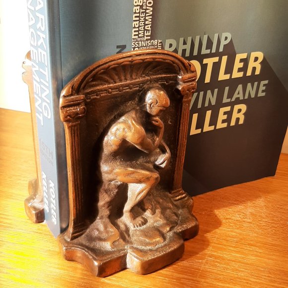 Antique 1920s Heavy Bronzed Iron Bookend of Rodin`s Sculpture "The Thinker"